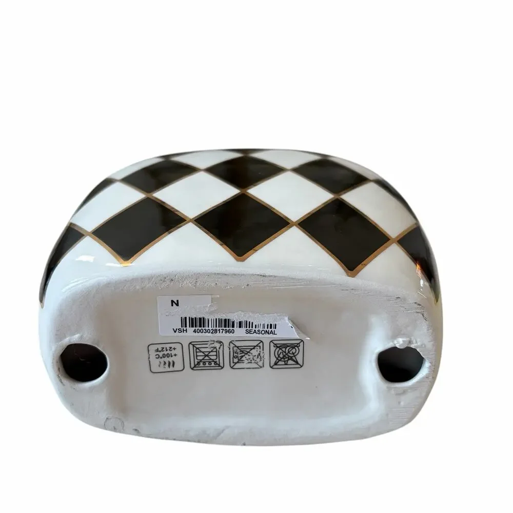 Black & White Harlequin Check Pumpkin Napkin Holder 6in Ceramic Halloween NEW